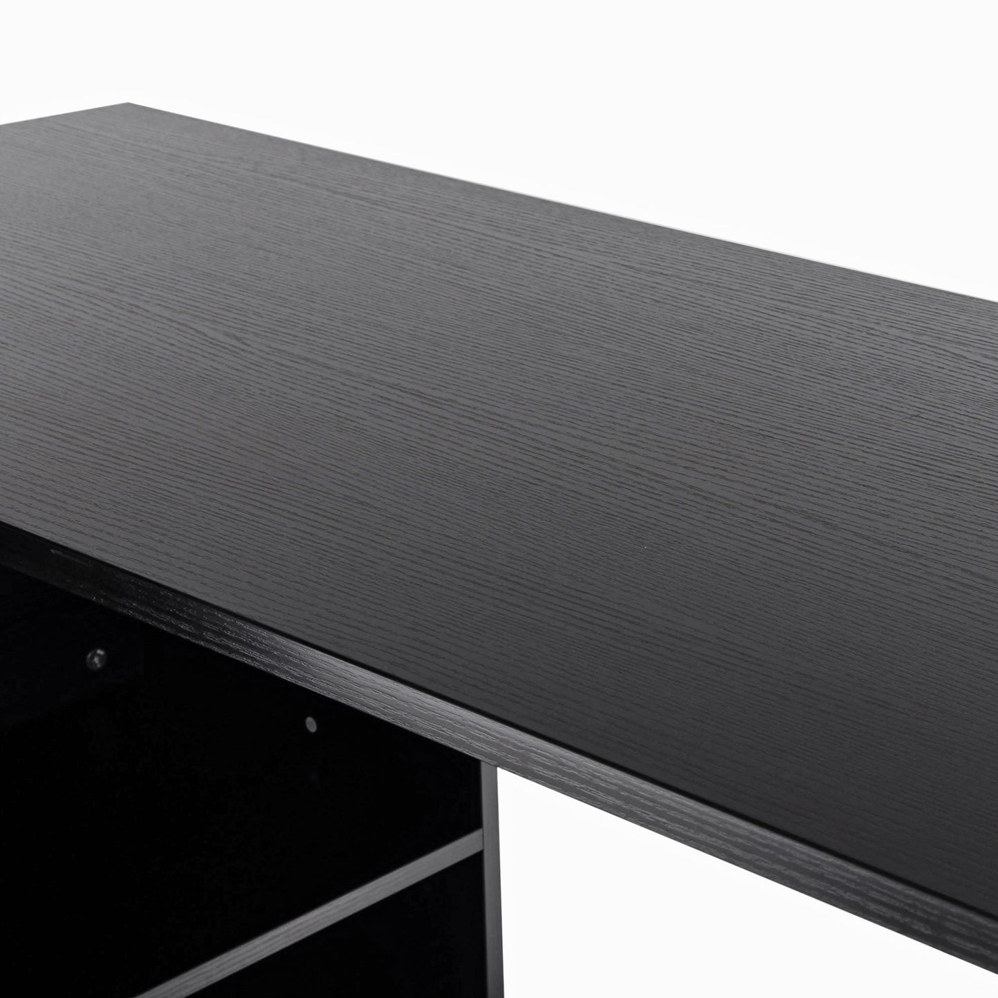 L-Shaped Corner Straight Writing Desk with Storage Shelf, Drawer, Home Office PC Table Computer Workstation, Black