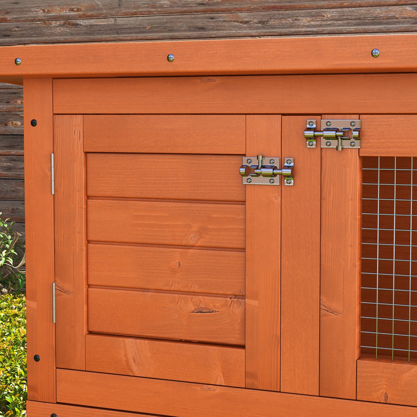 2-Tier Wooden Rabbit Hutch Small Animal House Bunny Pet Cage with 2 Main Rooms, Sliding Tray, Opening Top, Yellow