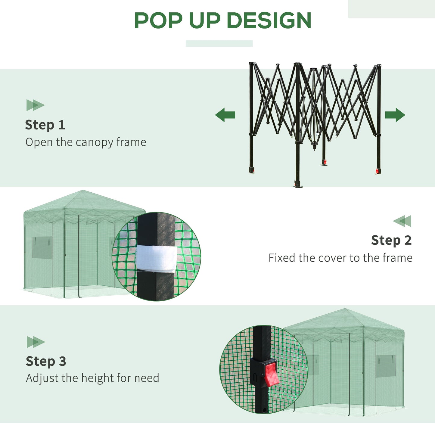Portable Pop Up Greenhouse, Outdoor Walk-in Hot House with Roll-up Door & 2 Windows, 8' x 6' , Green