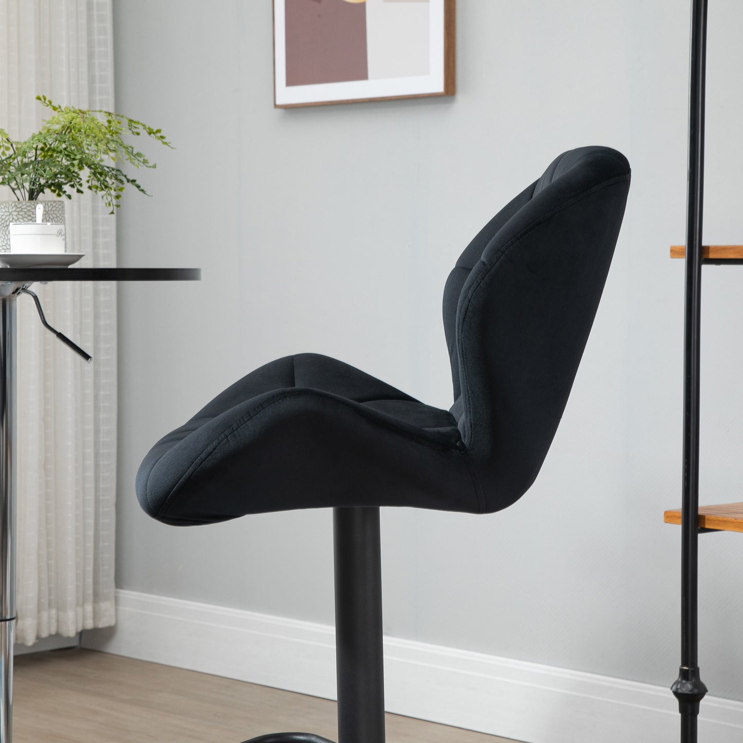 Bar Stool Set of 2 Fabric Adjustable Height Armless Upholstered Counter Chairs with Swivel Seat, Black