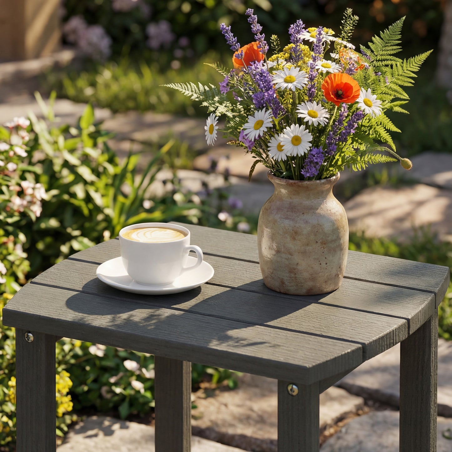 Outdoor Side Table, Adirondack Patio End Table for Garden, Pool, Backyard, Lawn, Beach, Indoor and Outdoor, Grey