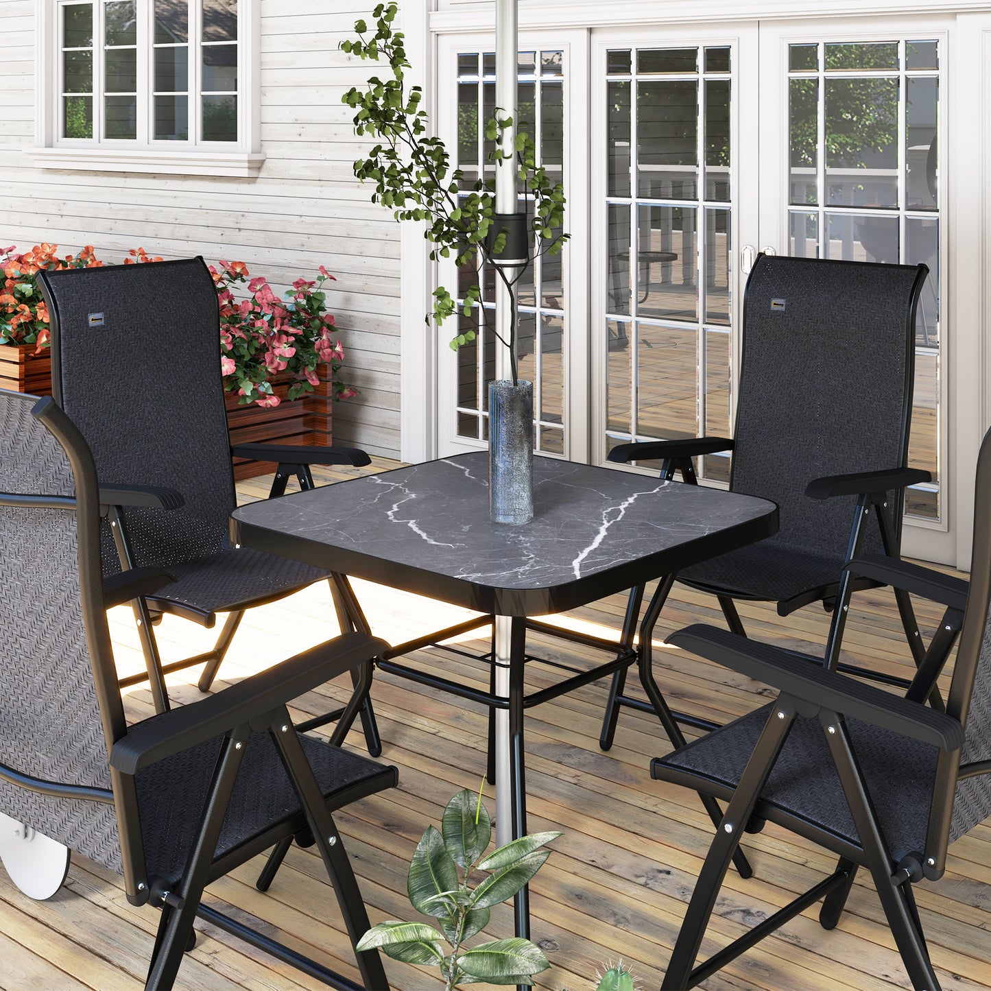LED Patio Umbrella, Lighted Deck Umbrella with 4 Lighting Modes, Solar & USB Charging, Charcoal Grey