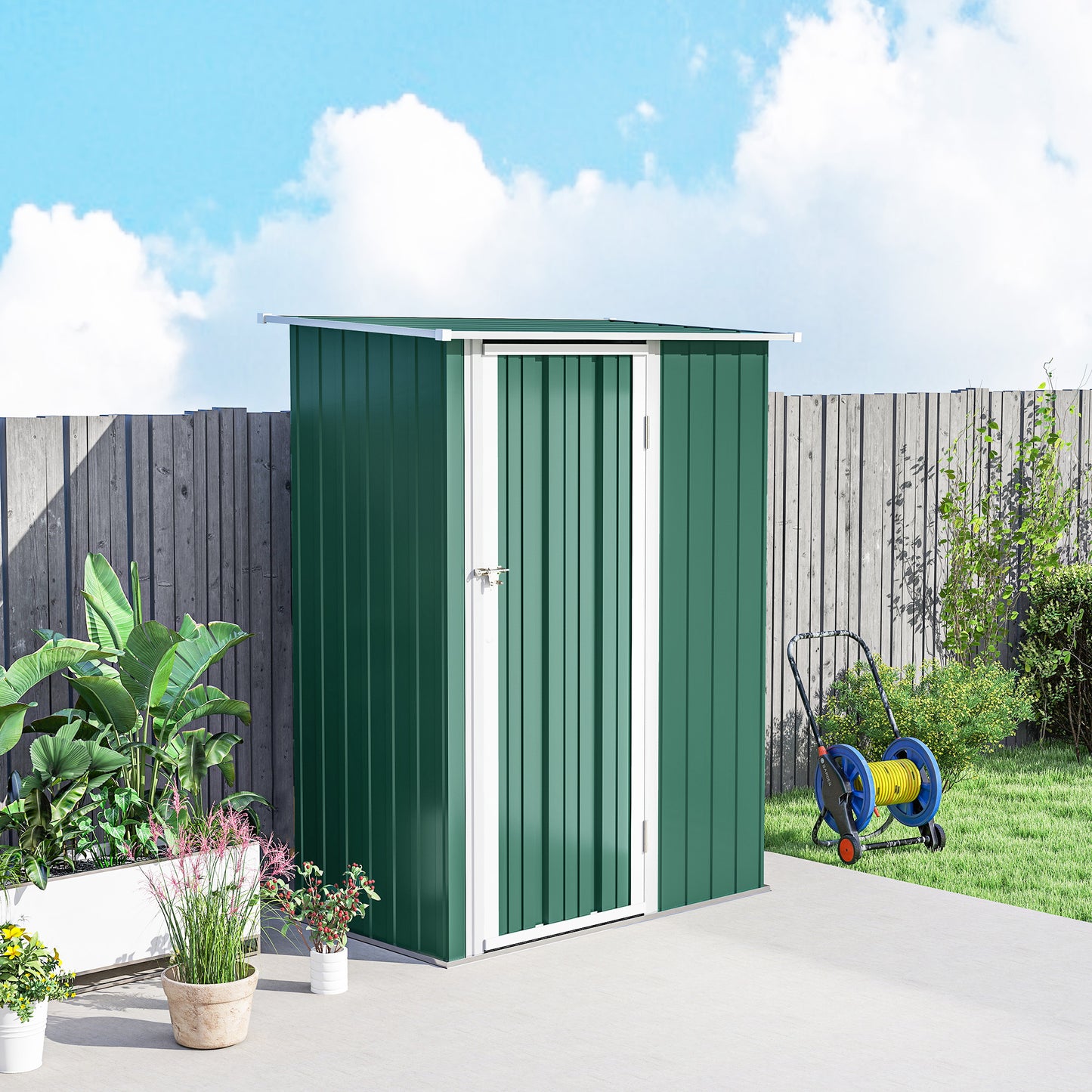 5 x 3ft Outdoor Storage Shed Metal Garden Shed Cabanon with Sloped Roof, Lockable Door for Tool, Green