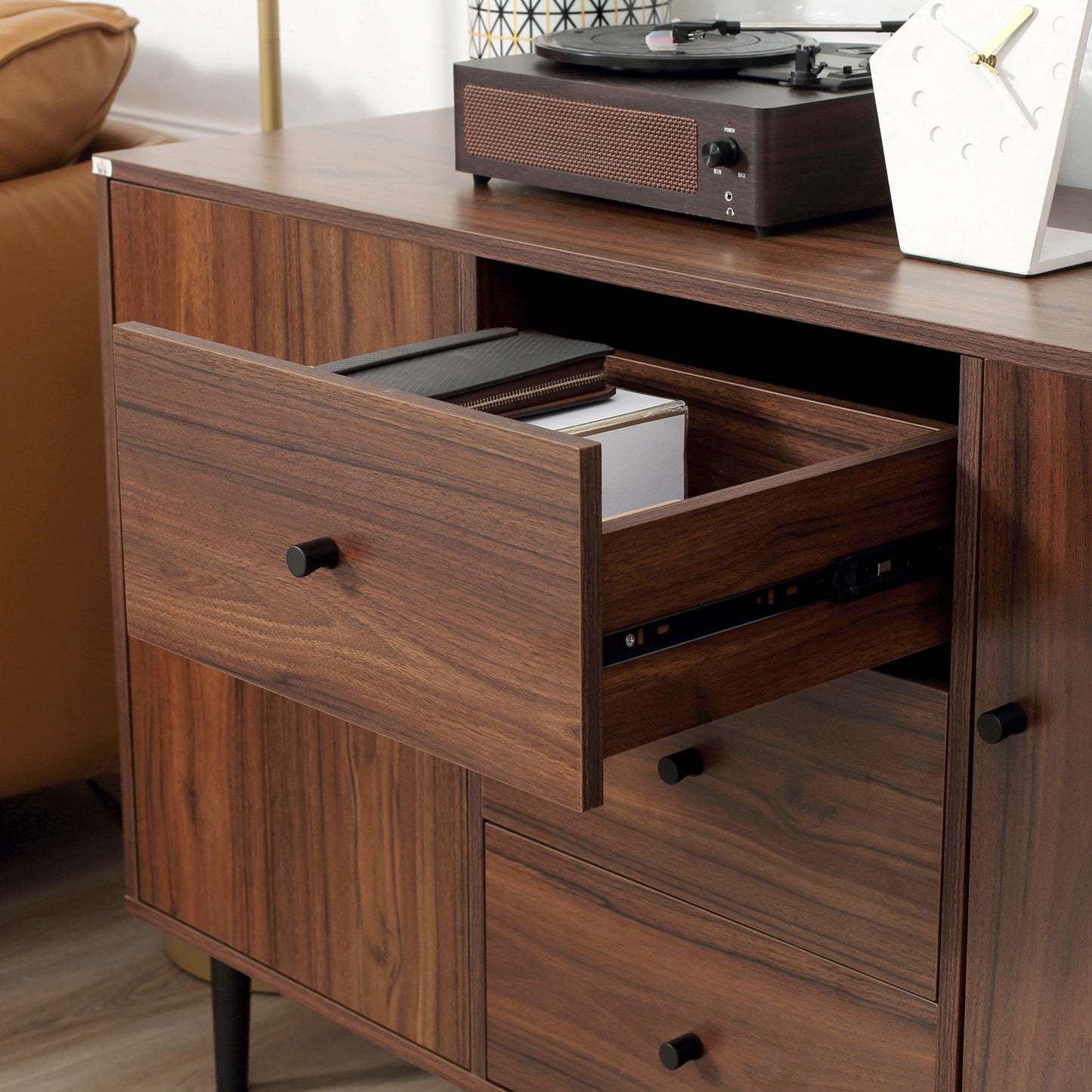 Kitchen Storage Sideboard, Buffet Cabinet with 2 Cupboard, 3 Drawers and Adjustable Shelves for Living Room Rustic Brown