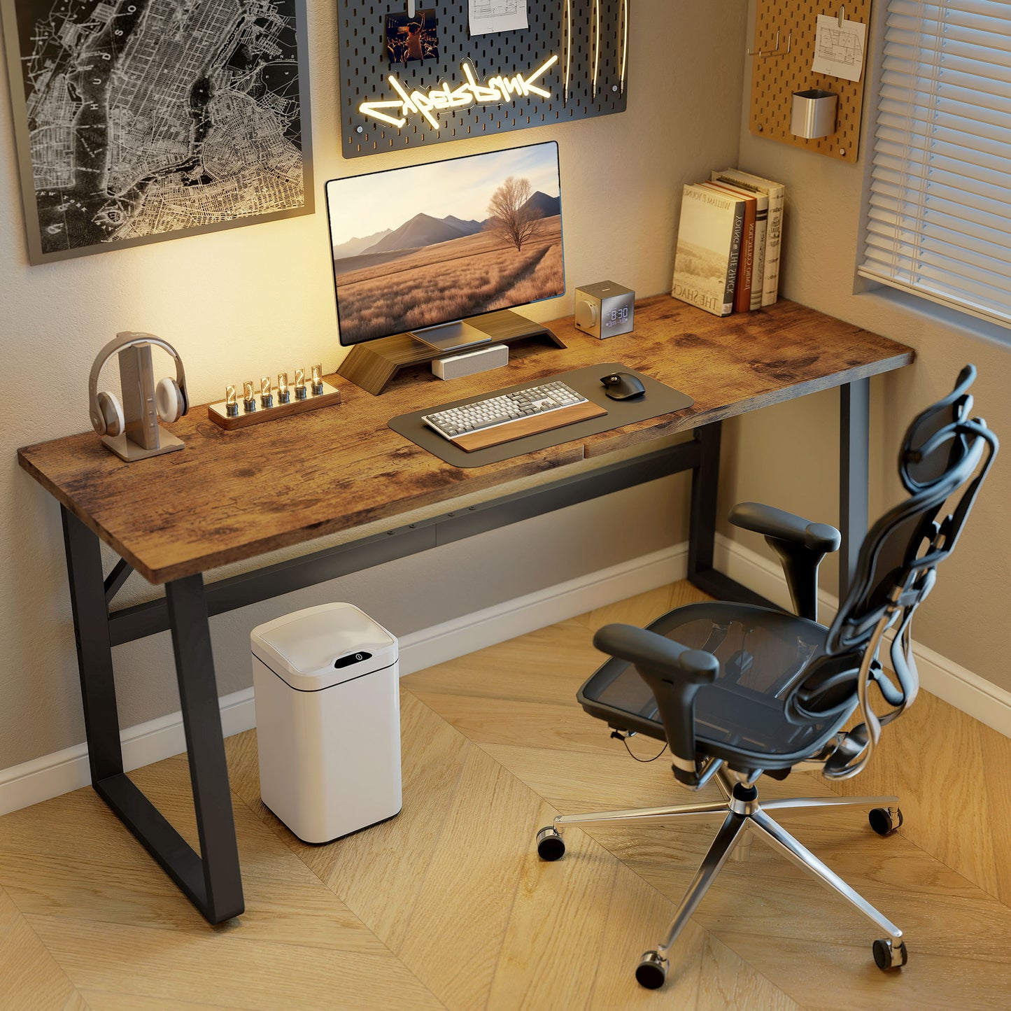71 Inch Computer Desk, Home Office Desk, Simple Study Writing Table with Adjustable Feet, Modern Style, Brown