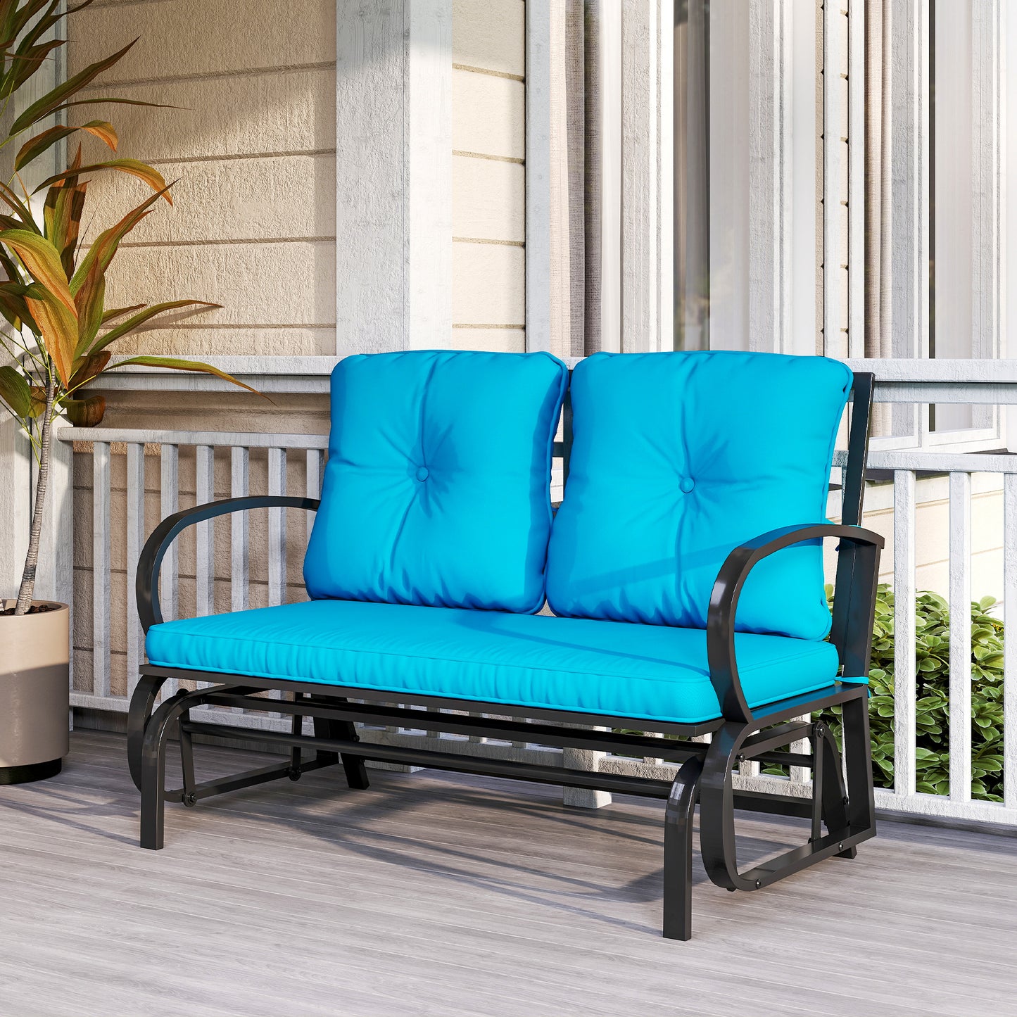 2-Person Outdoor Glider Chair, Patio Double Rocking Loveseat with Steel Frame and Cushions for Backyard, Garden and Porch, Blue