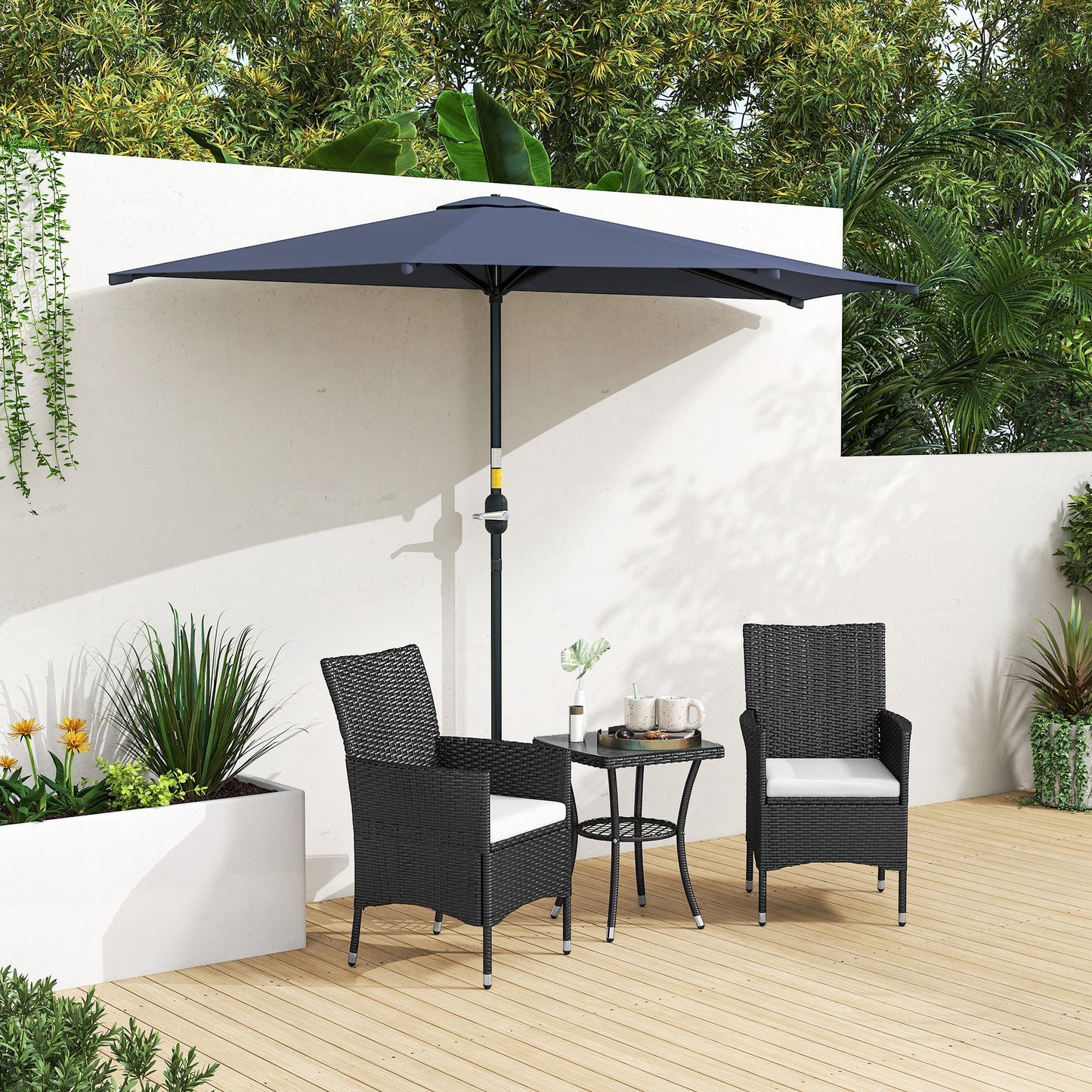 9.8ft Half Umbrella Semi Round Patio Parasol with Crank Handle, Top Vent for Garden, Balcony- NO BASE INCLUDED, Dark Blue