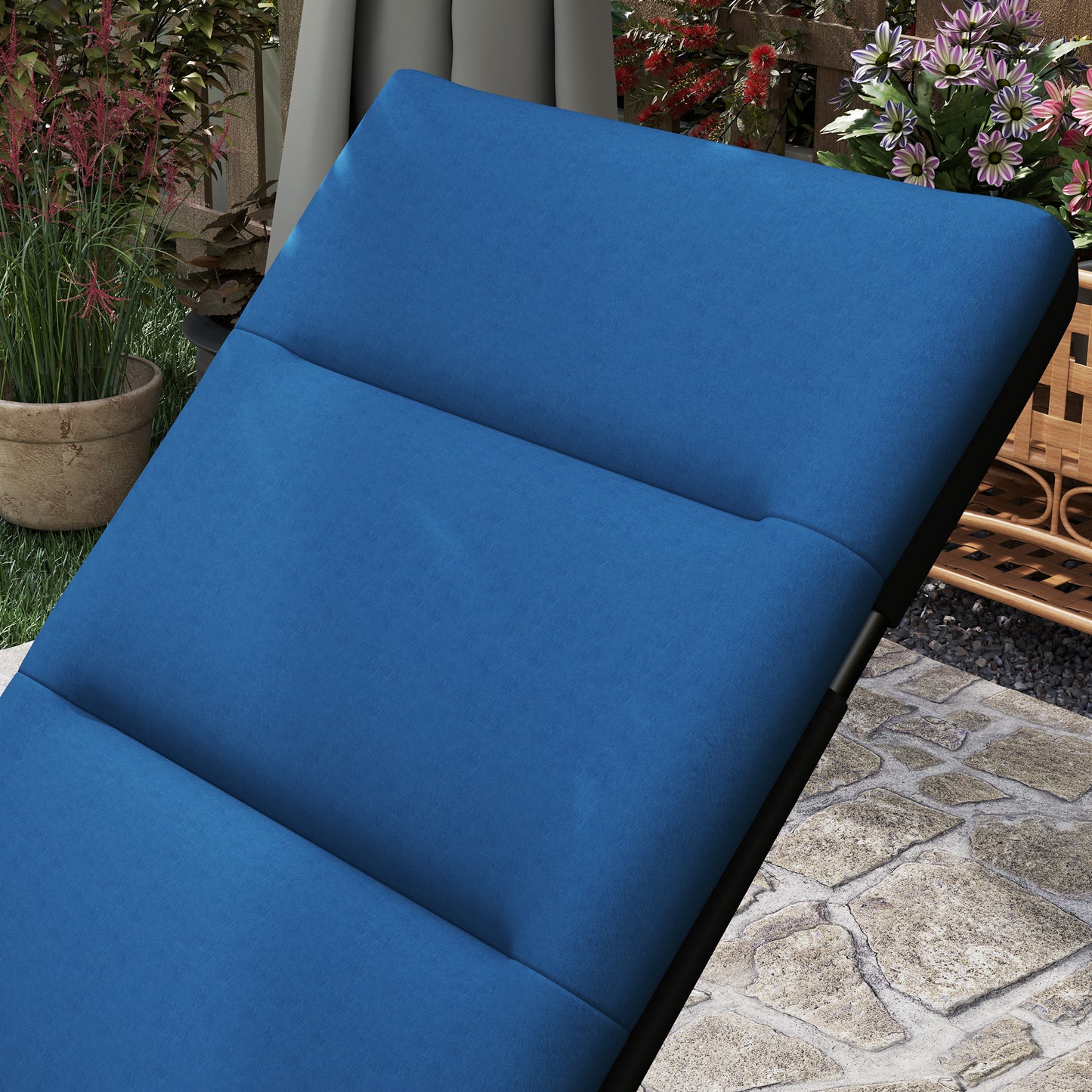 Foldable Lounge Chair, Reclining Patio Sun Lounger with 6-Position Adjustable Back, Blue