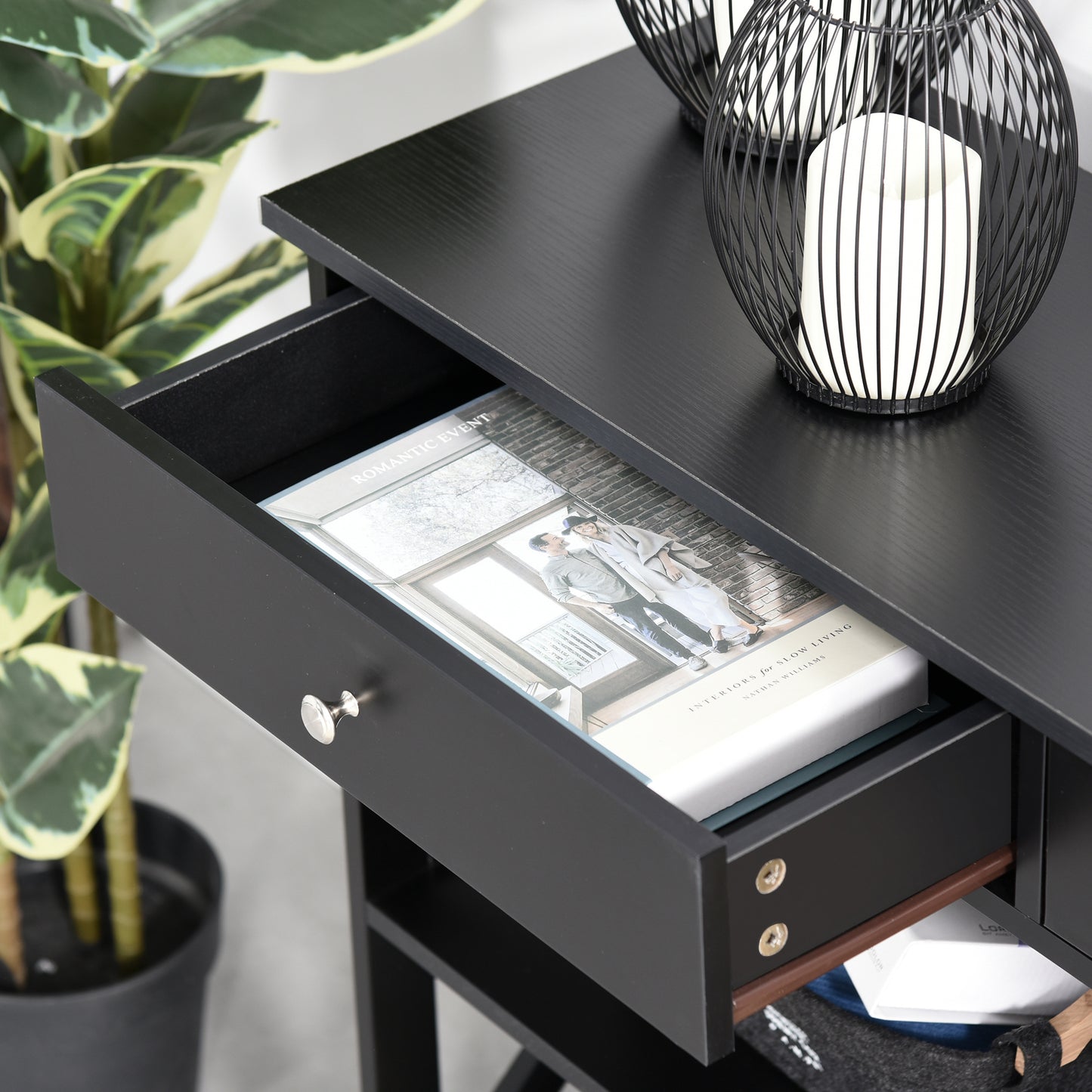 39" Console Table, Narrow Entryway Table with Storage Shelves, Drawers and X Frame for Behind Couch, Living Room, Hallway, Black