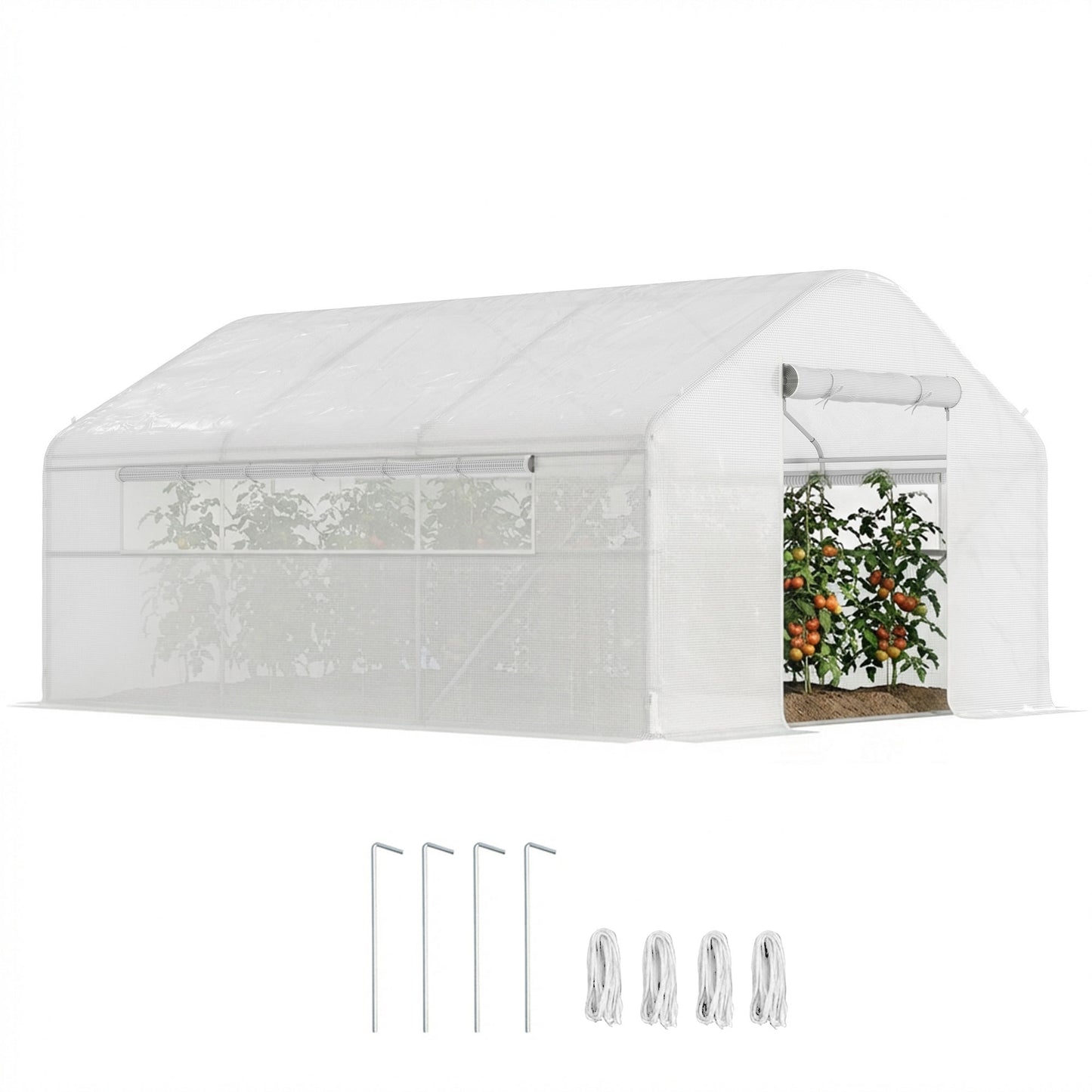 Walk-in Tunnel Greenhouse with Galvanized Steel Frame and Windows, Garden Planting Warm House, 13' x 10' x 6.5' , White