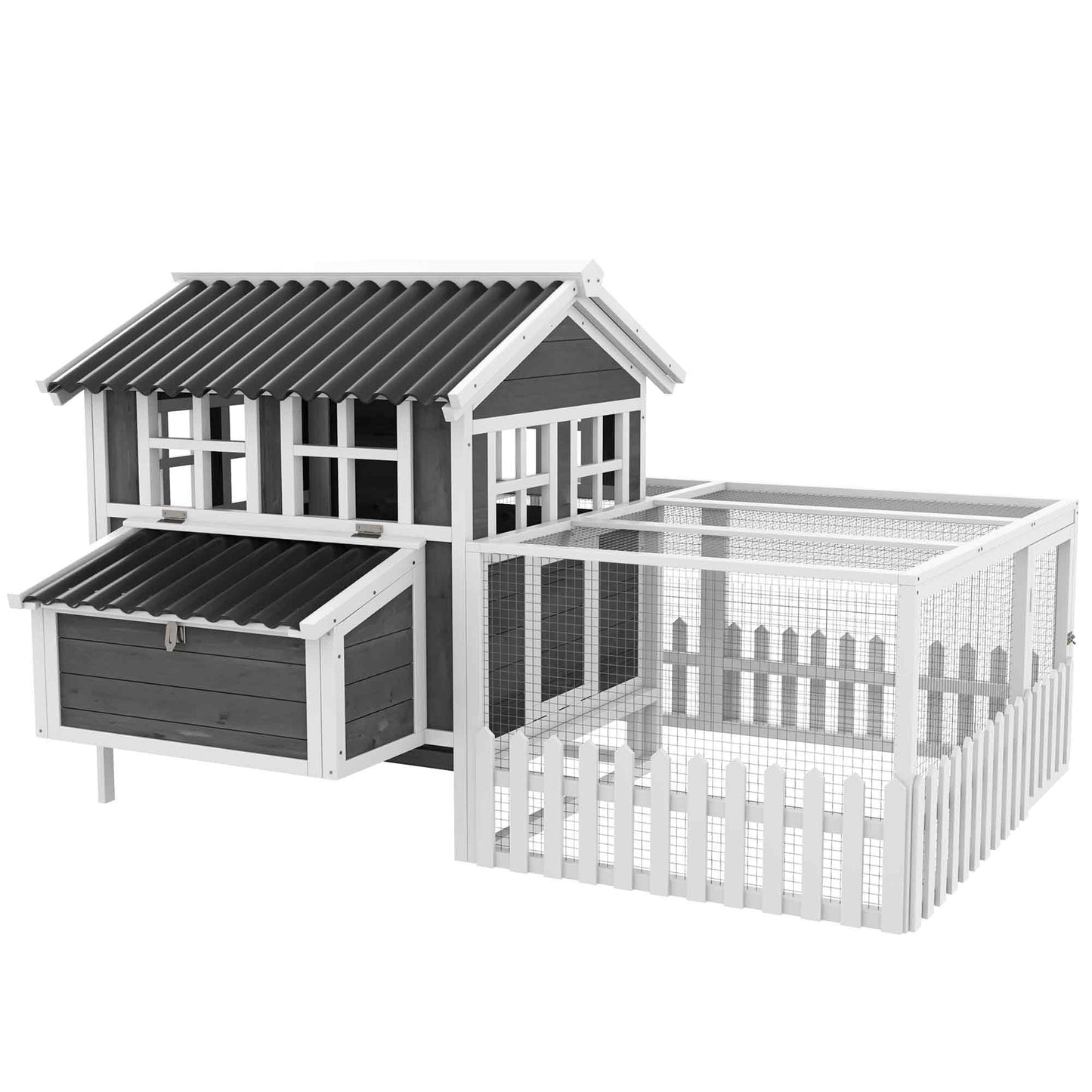 Wooden Chicken Coop with Run for 1-2 Chicken, Bunnies, Ducks