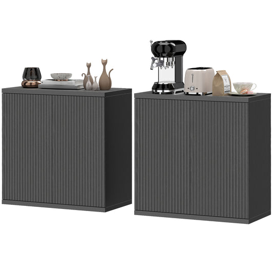 Sideboard Buffet Cabinet Set of 2 with Soft-Close Door - Distressed Black Grey