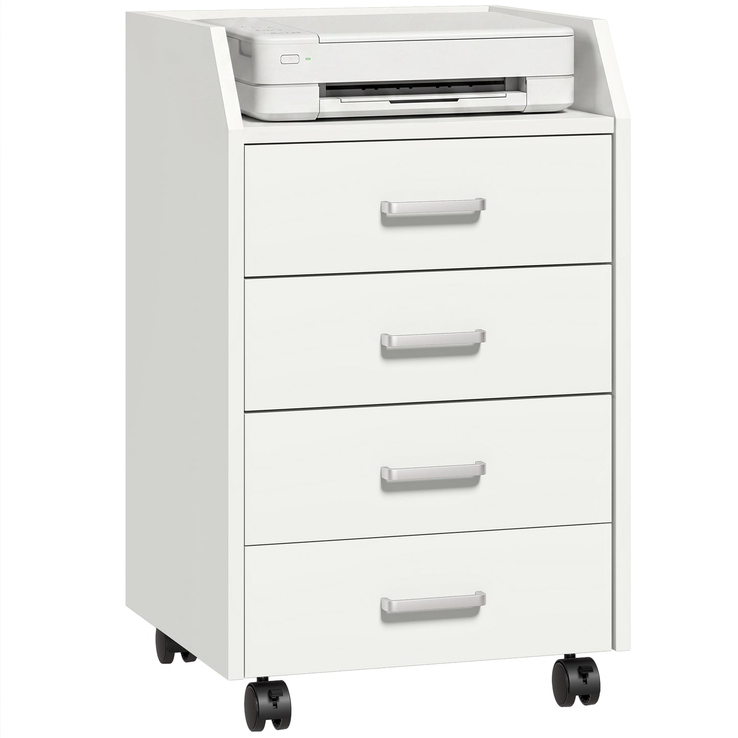 4-Drawer Vertical Mobile Filing Cabinet, File Cabinet with Lockable Wheels for Home Office, White