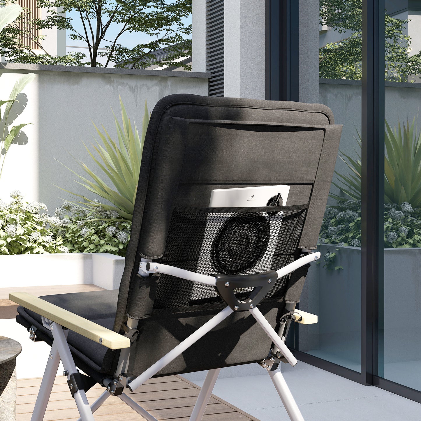 Camping Chairs 2 Pack, Portable Folding Camp Chair with Padded Seat and Bag, Outdoor High Back Recliner, Black