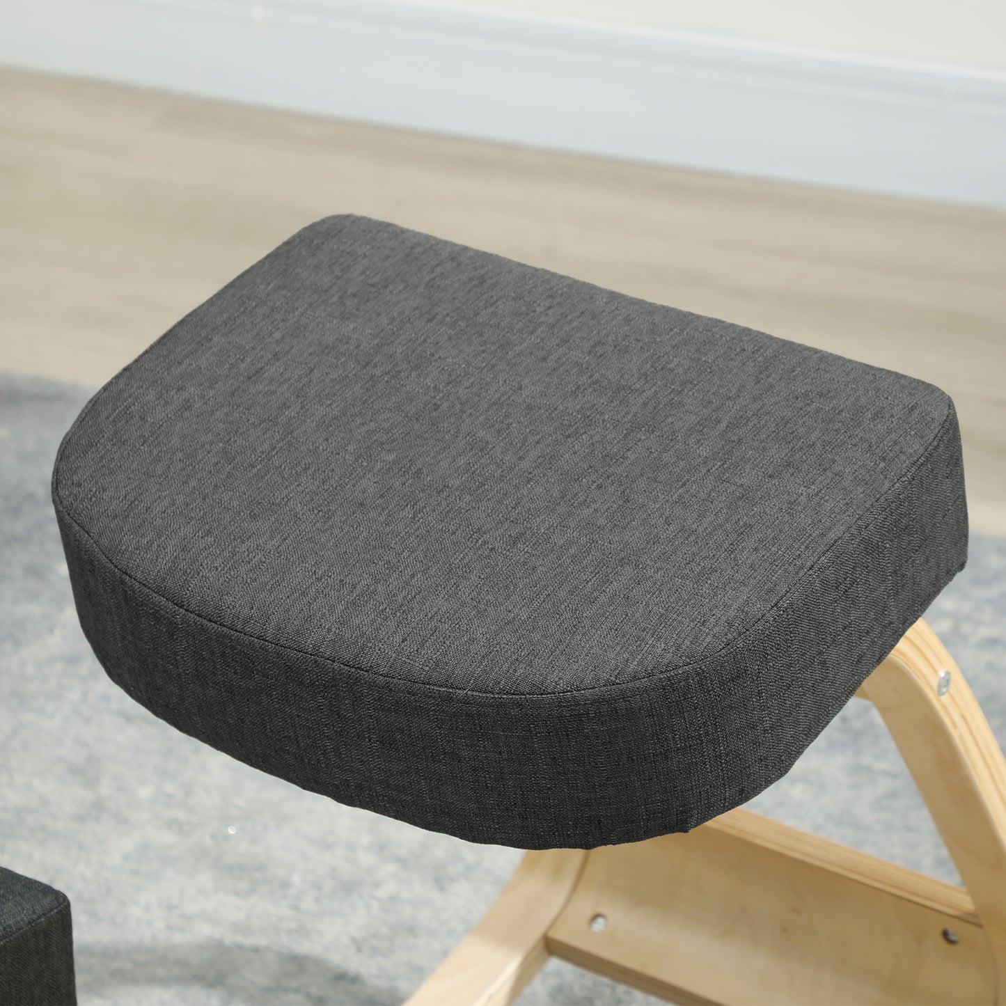 Ergonomic Kneeling Chair, Wood Kneel Stool with Thick Pads, Desk Knee Chair, Improve Posture, Dark Grey