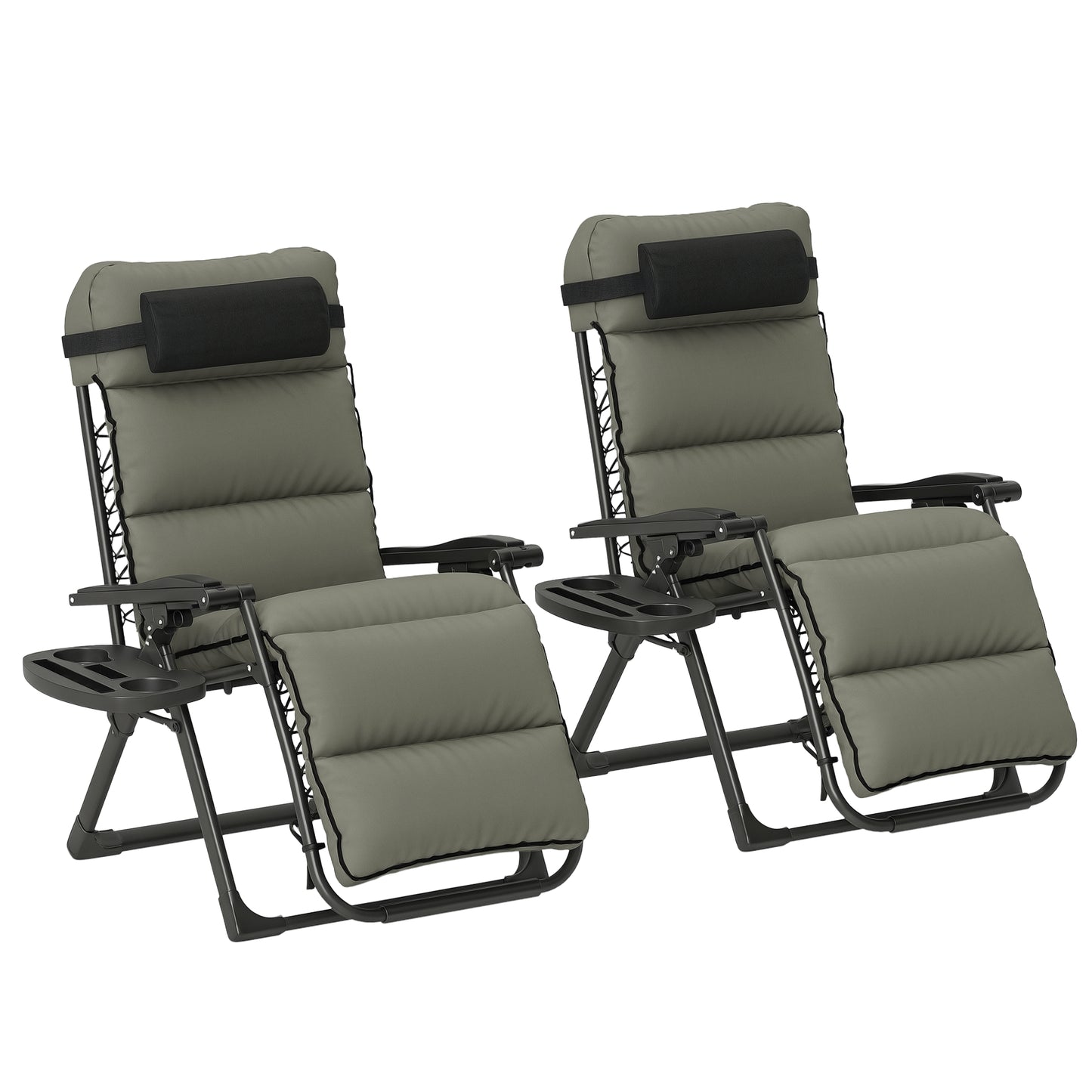 2pcs Reclining Zero Gravity Chair with Adjustable Backrest, Folding Garden Sun Lounger with Removable Cushion, Grey