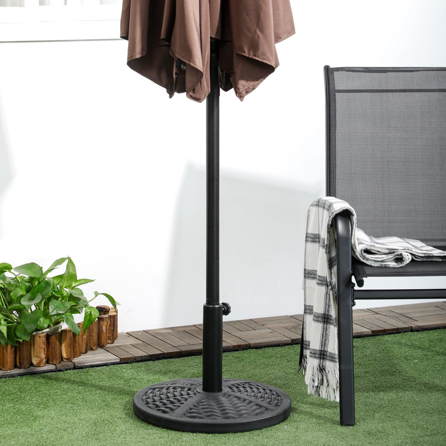 21 lbs Cement Round Market Umbrella Base Holder, 18" Heavy Duty Parasol Stand with Rattan Design for Patio, Black