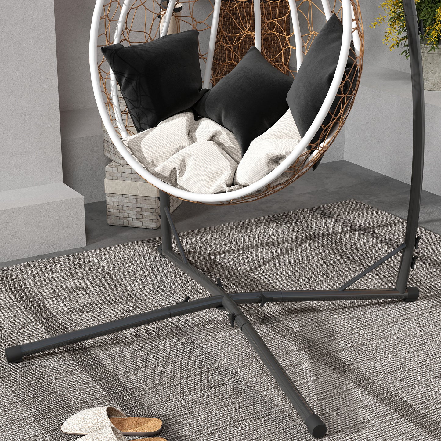 Hammock Chair Stand, Heavy Duty Steel Hanging Chair Stand for Swing Chair, Egg Chair Stand with Cup Holder, Black