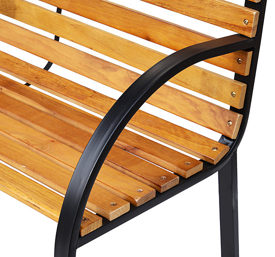 48"L Garden Bench Outdoor Patio 2-Person Wooden Seat Chair Park Loveseat Yard Furniture w/ Steel Frame
