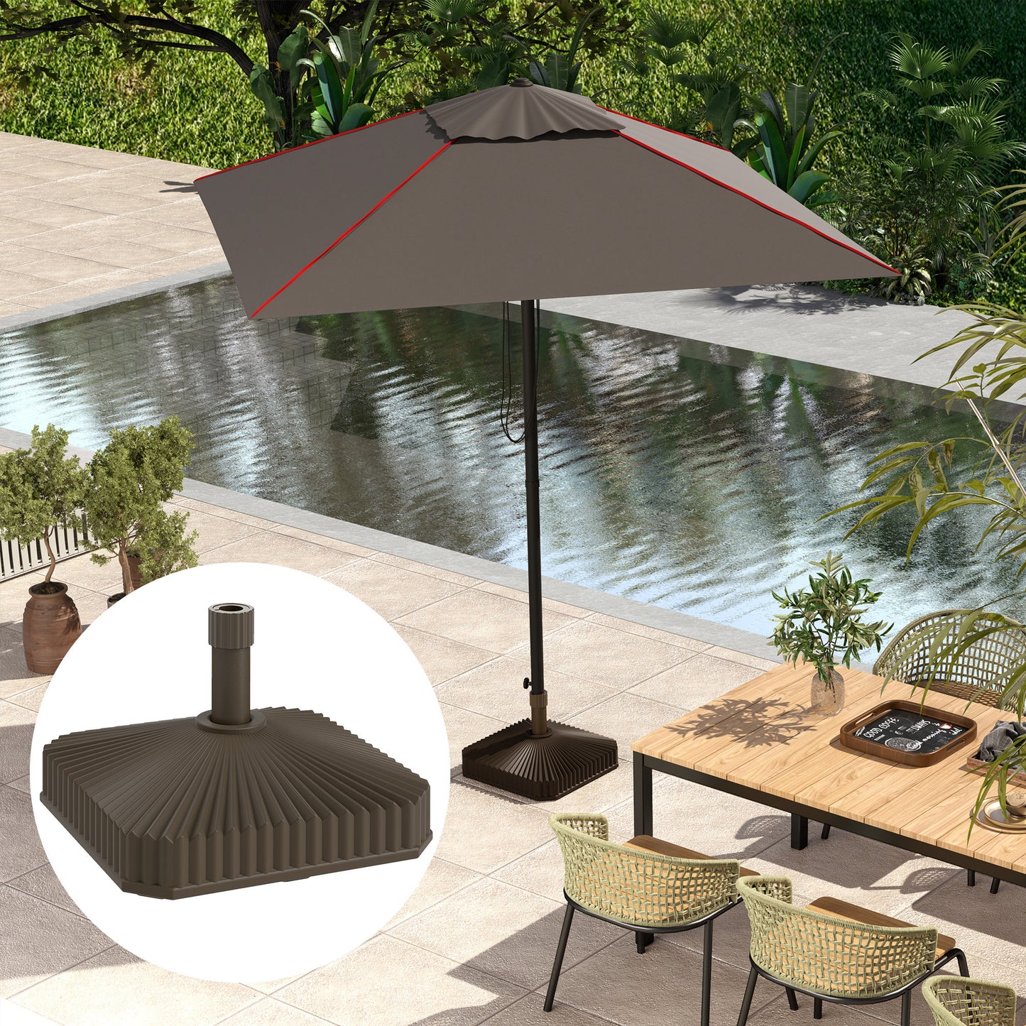 Patio Umbrella Base Umbrella Stand, Heavy Duty Outdoor Umbrella Stand Base 17.7" L x 17.7" W x 11.8" H Brown