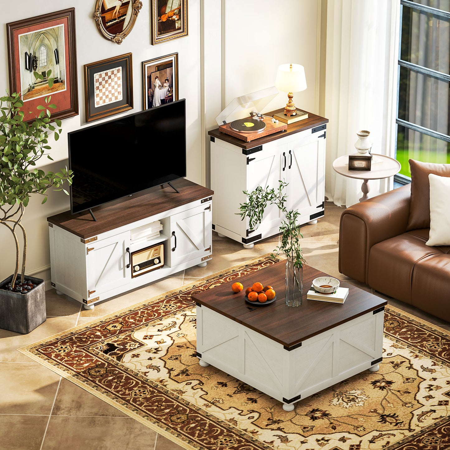 Coffee Table with Lift Top, 32" Farmhouse Center Table with Hidden Compartment for Living Room, Antique White