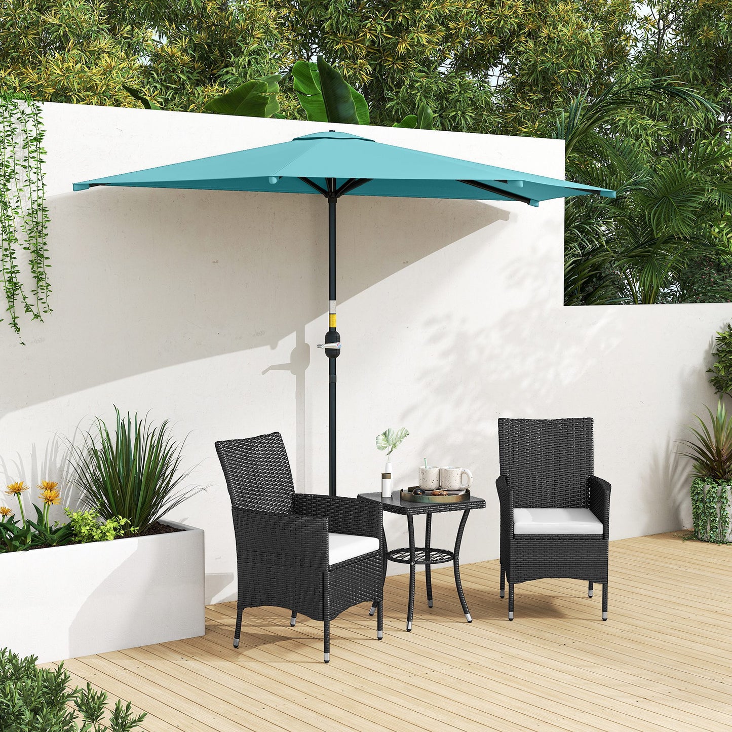 9.8ft Half Umbrella Semi Round Patio Parasol with Crank Handle, Top Vent for Garden, Balcony- NO BASE INCLUDED, Light Blue