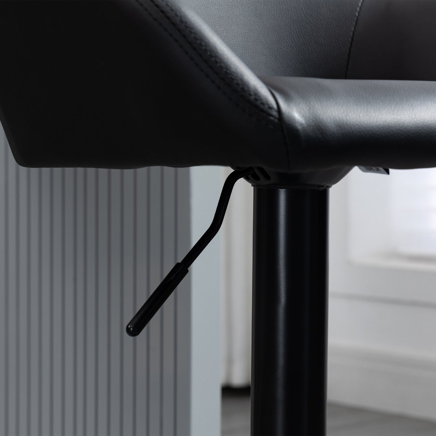 Adjustable Bar Stools Set of 2, Swivel Barstools with Footrest and Back, PU Leather and Steel Round Base, Black