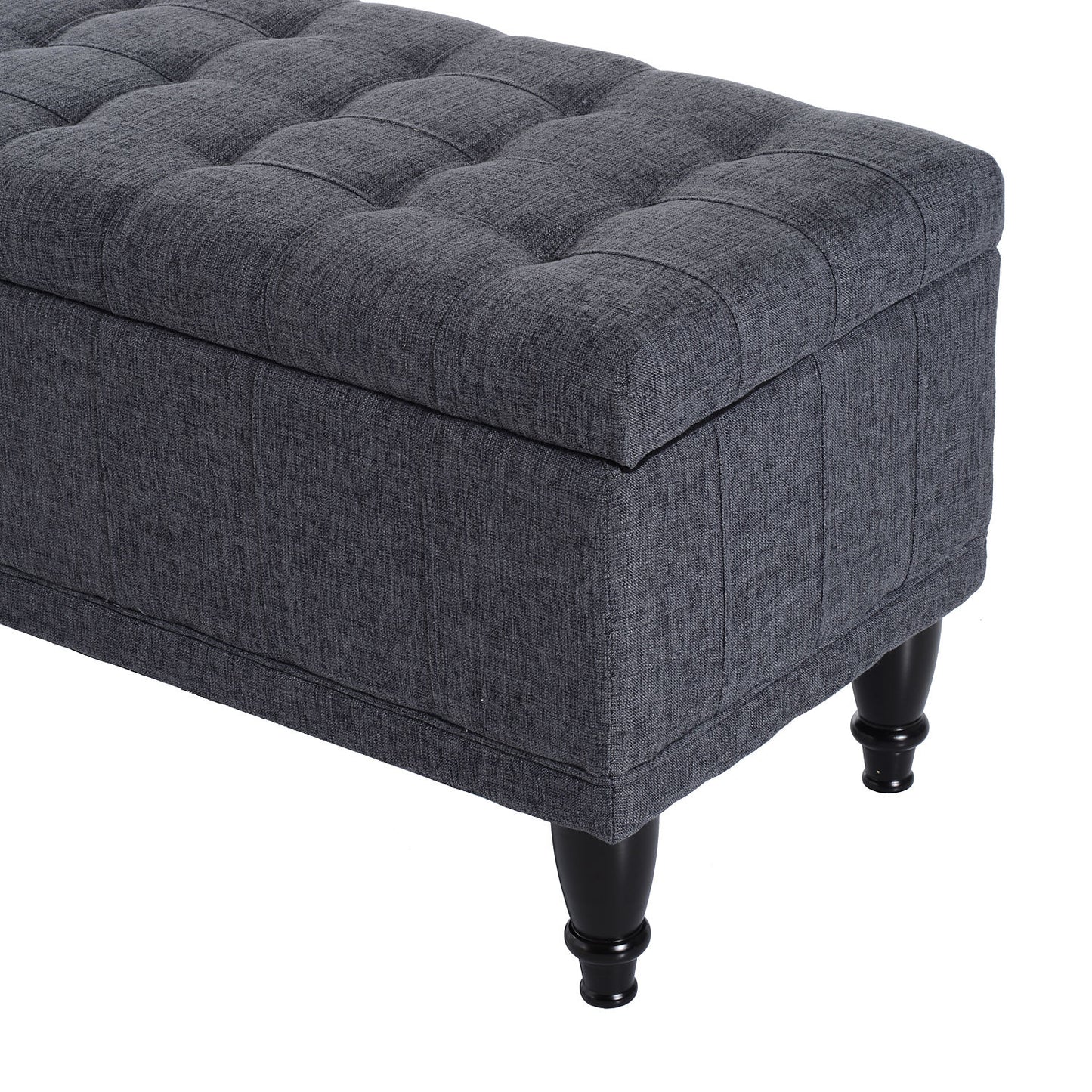 Storage Ottoman, Linen Fabric End of Bed Bench with Soft Close Lid, Button Tufted Storage Bench for Living Room, Entryway or Bedroom, 42" x 17" x 19", Grey