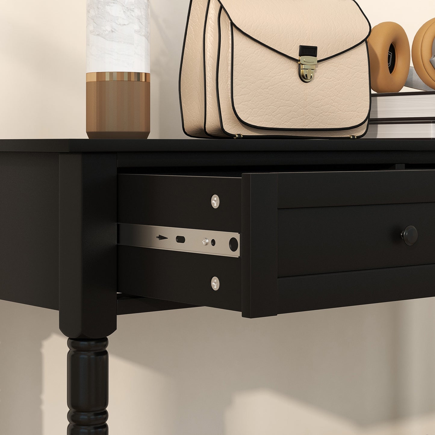 Hallway Console Table, Modern Entryway Table with 2 Drawers, Storage Shelf, Turned Legs for Living Room, Bedroom, Black