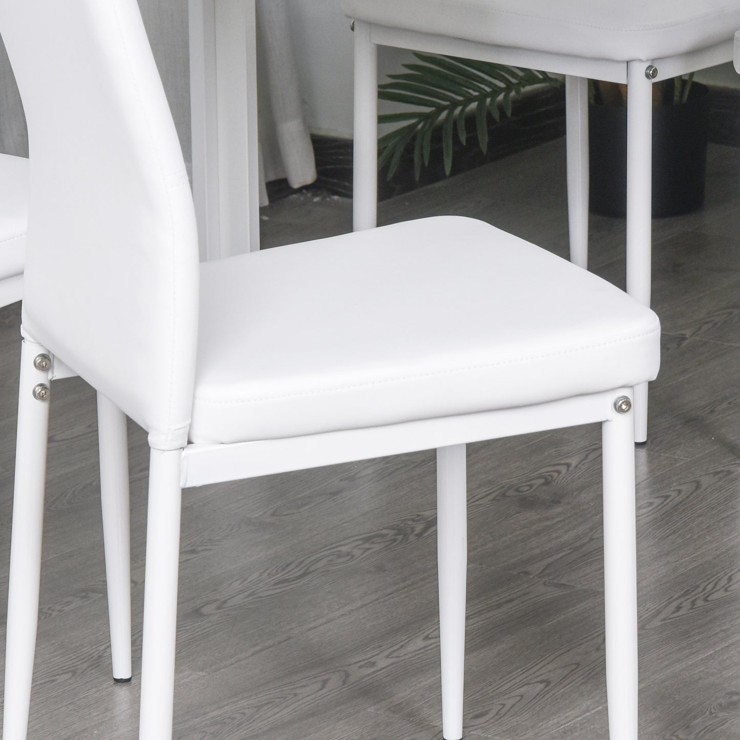 3-Piece Rectangular Glass Kitchen Table and Chairs with Metal Frame and Faux Leather Upholstery for Dining Room, White