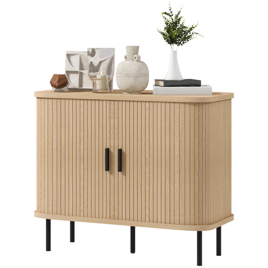 35.4" Sideboard Buffet with Tambour Doors - Oak