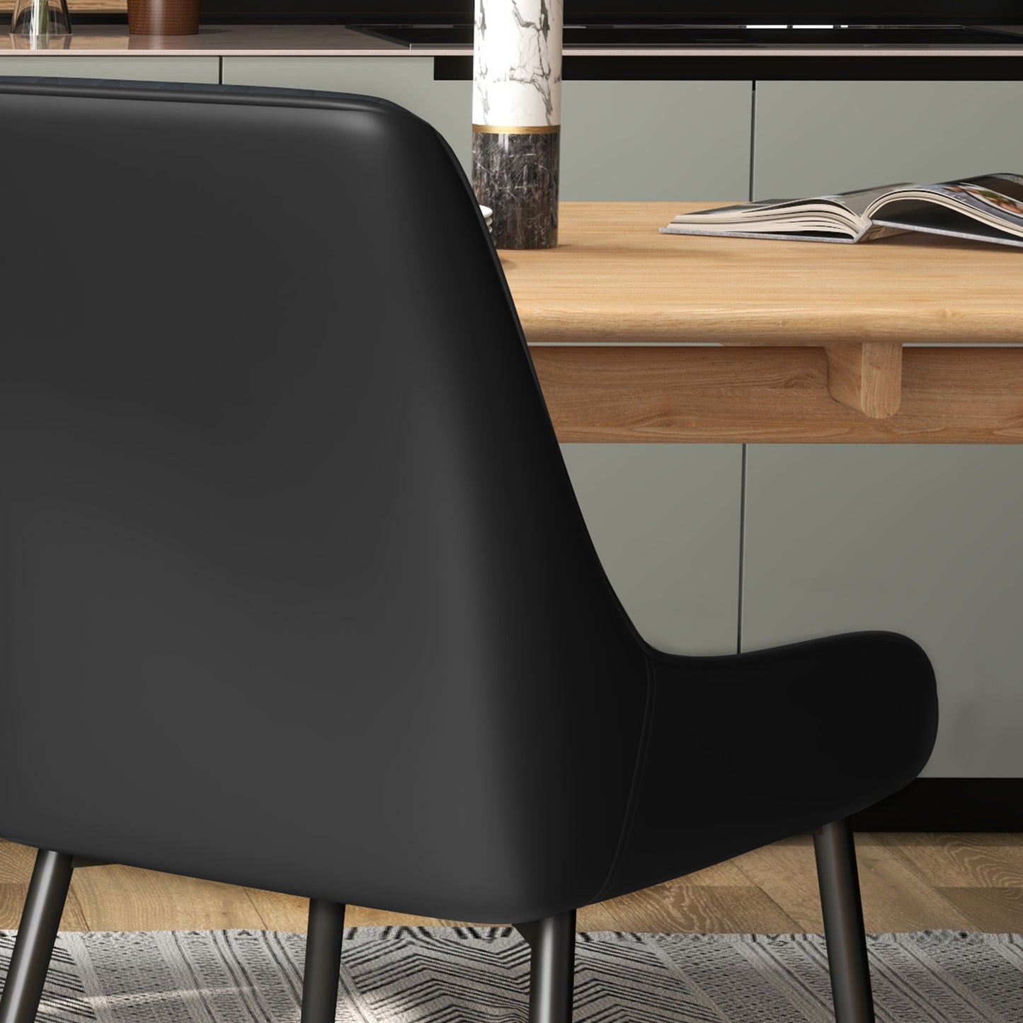 Modern Dining Chairs PU Leather Metal Legs Set of 4 Kitchen Chairs Living Room Quality Design Mid-Class Black