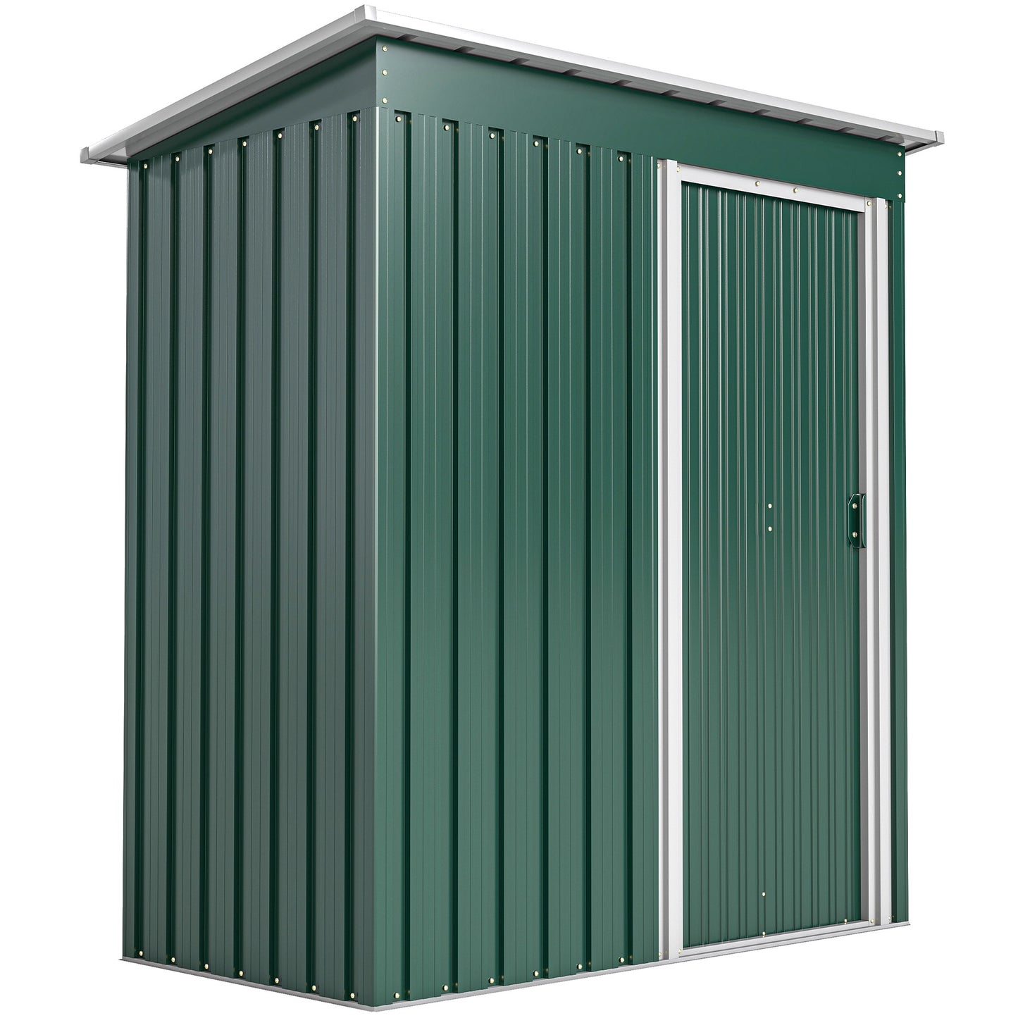 5 x 3 FT Outdoor Storage Shed with Sliding Door and Sloped Roof, Steel Frame Garden Shed Tool Equipment, Green