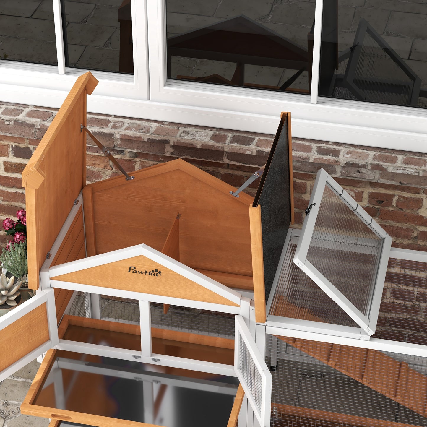 65" Wooden Rabbit Hutch, Pet Playpen with Openable Roof, Storage Box, for Rabbits and Small Animals, Yellow