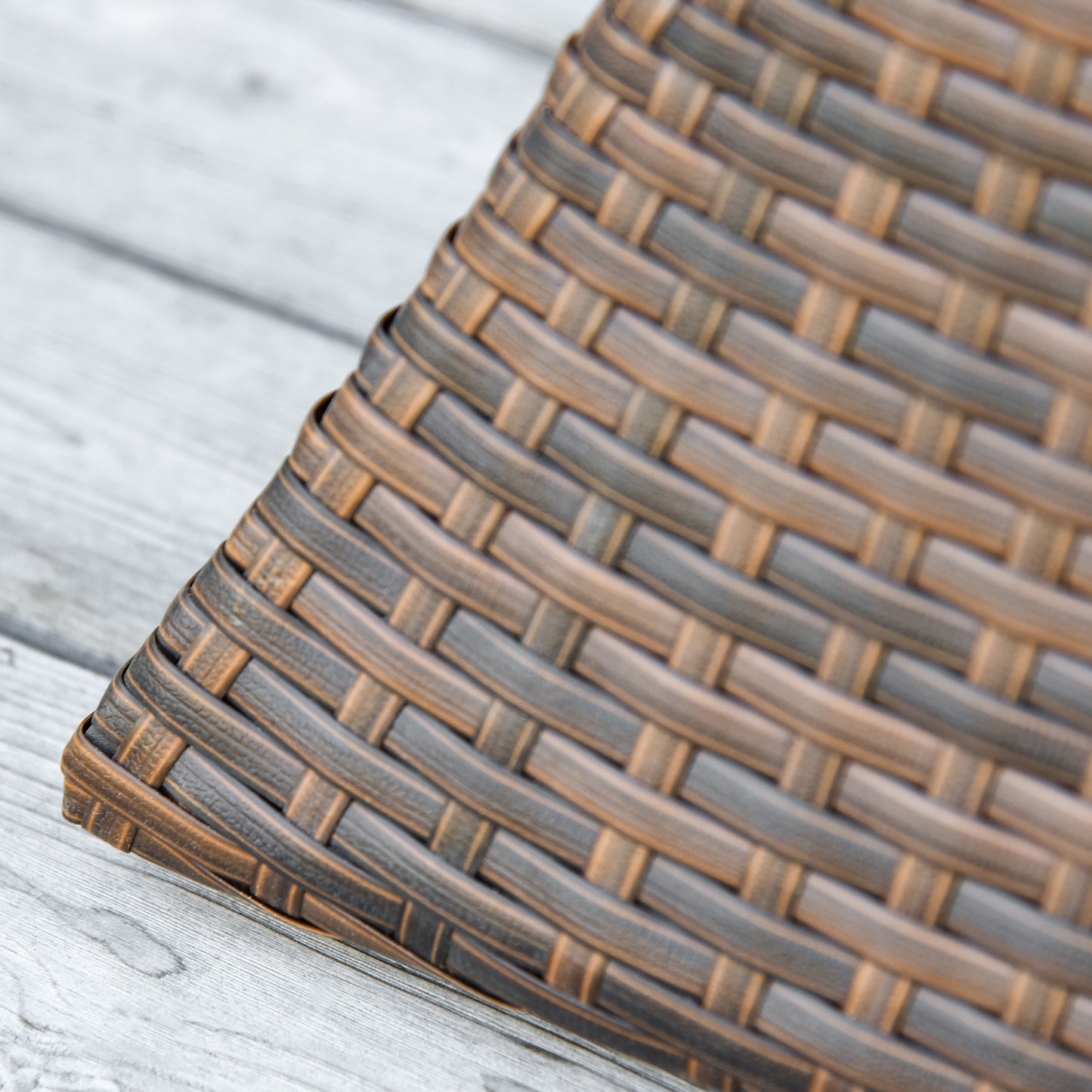 Rattan Wicker Side Table, 21.3" Square Outdoor End Table with Umbrella Hole 2-Tier Storage for Patio Garden Mixed Brown
