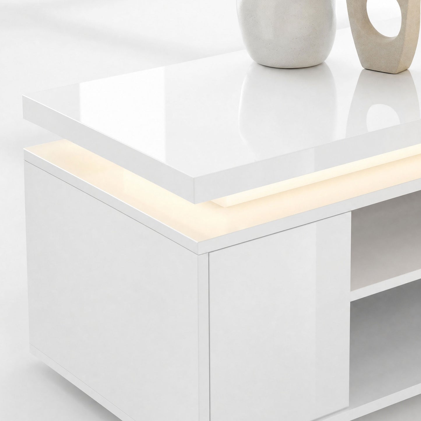 TV Stand for TVs up to 60 Inch, Modern Entertainment Center with LED Lights and Power Outlets, High Gloss White
