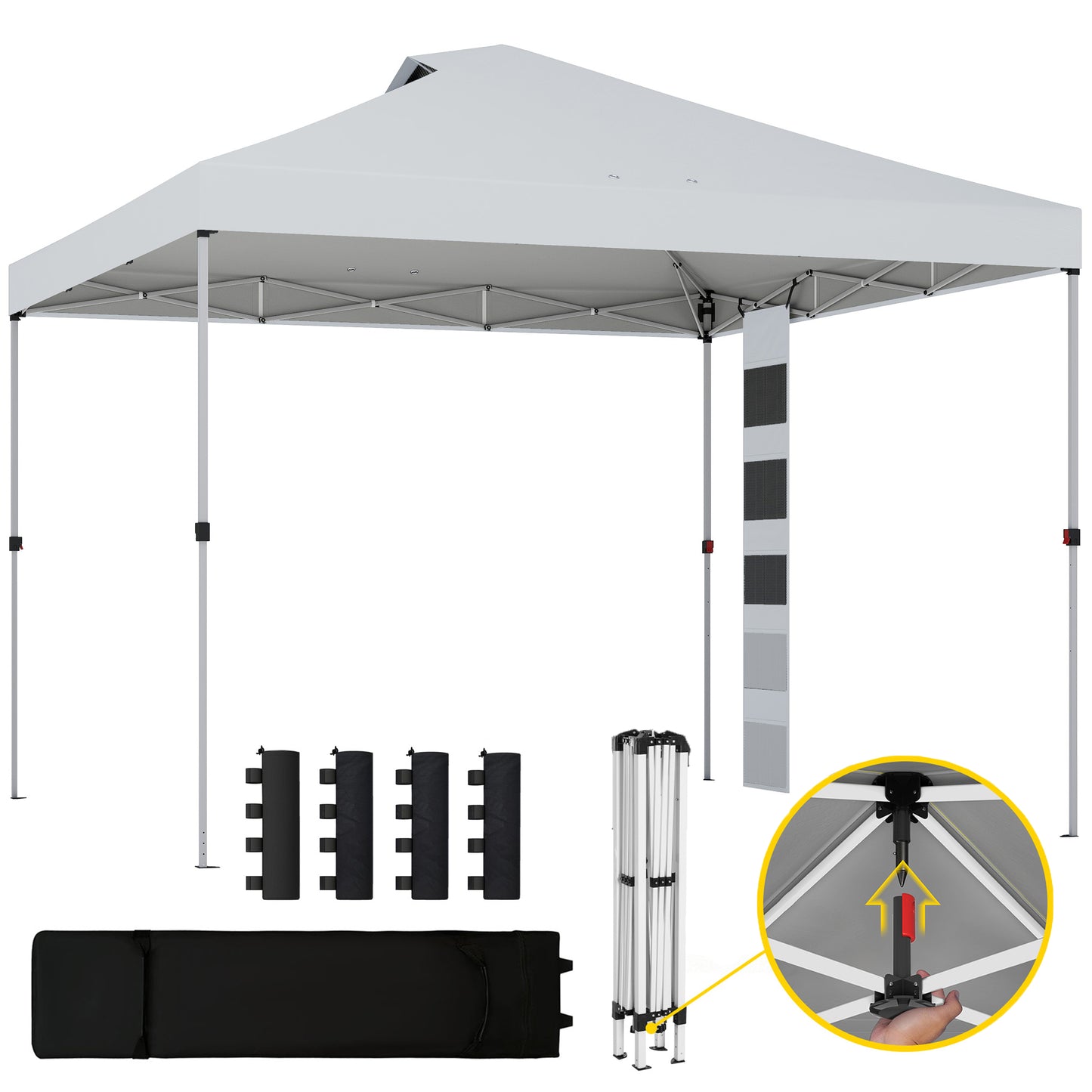 9.6 x 9.6 ft Pop Up Canopy Tent with Pockets, UPF 50+ 1-Button Push Outdoor Instant Canopy with Sandbags, Wheeled Bag