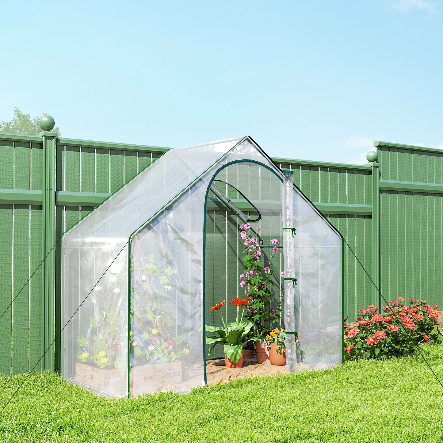 6'x3.3'x5.5' Walk-in Garden Greenhouse with Door and Window, Portable Mini Greenhouse for Plants Flowers Herbs, Steel Outdoor Hot House Growing Tent, Clear Plastic Cover
