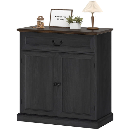 32" Farmhouse Sideboard with Drawer - Black Wood Grain