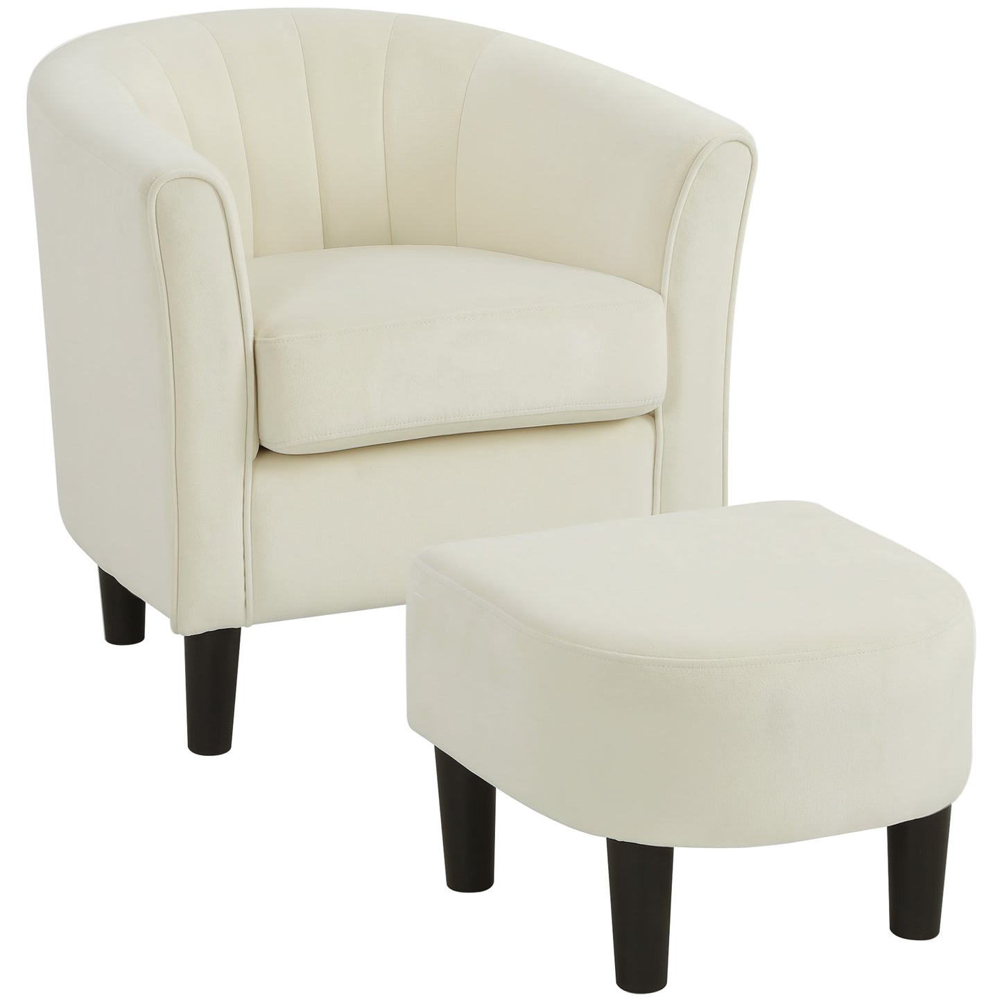 Accent Chair Modern Upholstered Living Room Chair with Ottoman and Pocket Spring Cushion Cream White