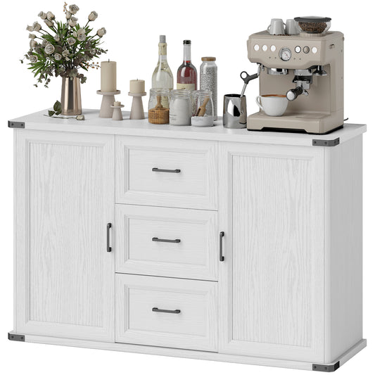 47" Sideboard Buffet with 3 Drawers and 2 Doors - White Wood Grain