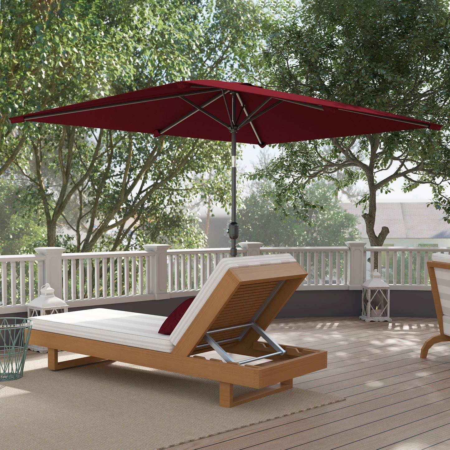6.6x9.6ft Rectangle Aluminum Tilt Patio Umbrella, Garden Market Parasol, Outdoor Sunshade Canopy with Crank, Wine Red