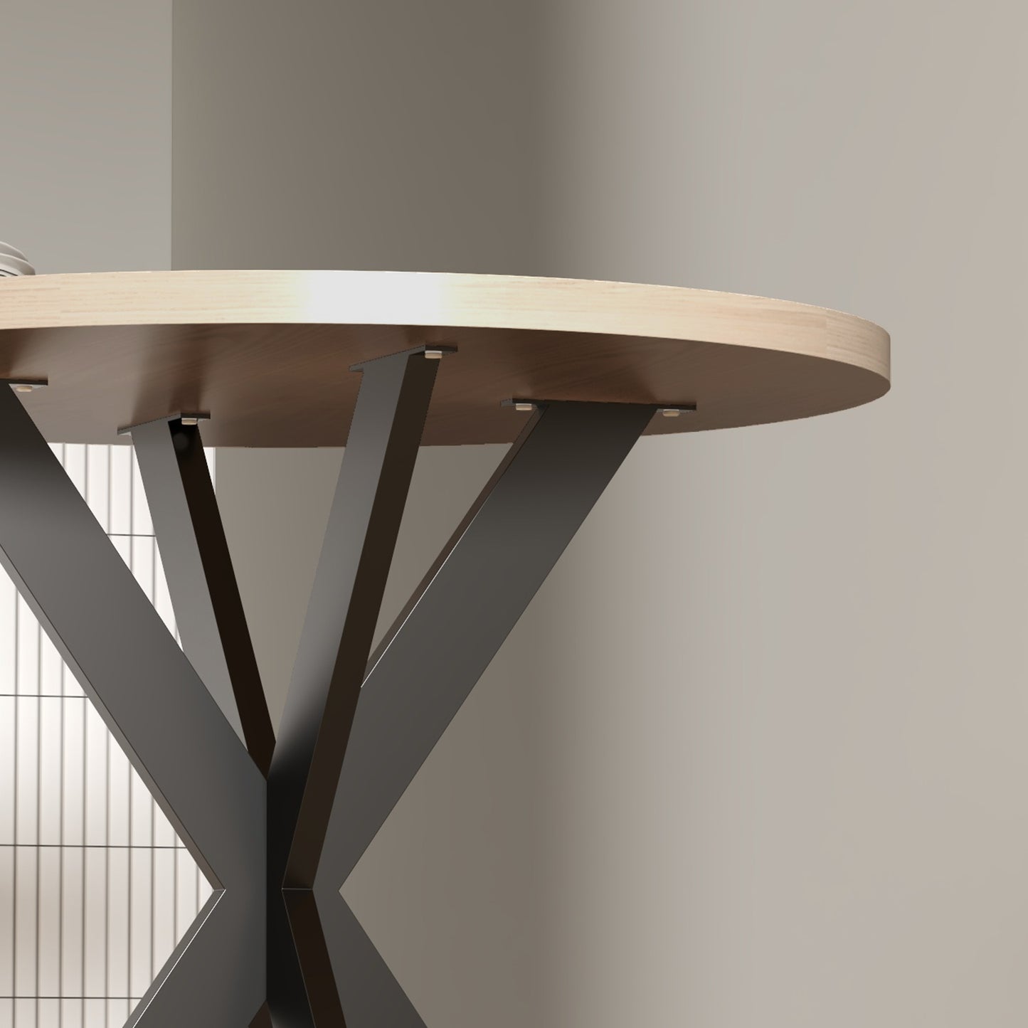 29" Dining Table, Contemporary Round Kitchen Table with Steel Legs, Brown