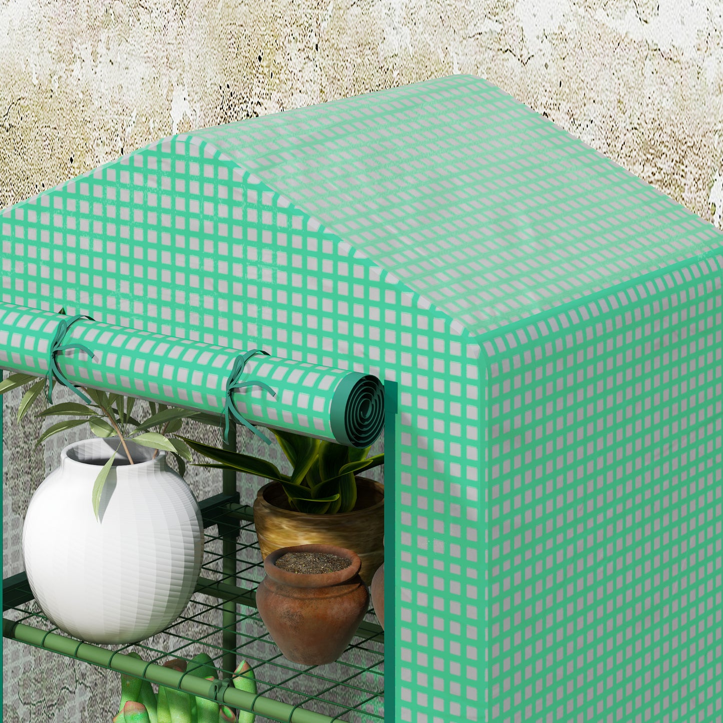 3 Tier Mini Greenhouse, Portable Flower Stand with Shelf Clips, Indoor Greenhouse with Steel Frame, Green