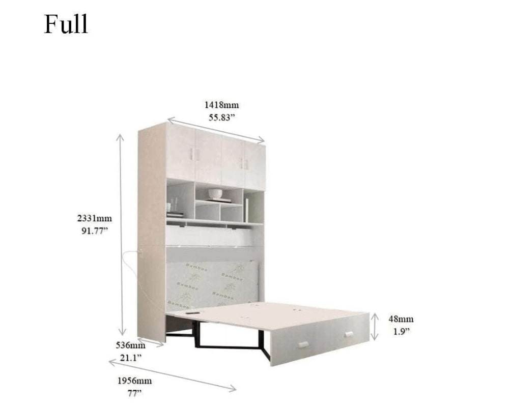 Hyde White Murphy Cabinet Bed with Memory Foam Mattress - Forward Furniture
