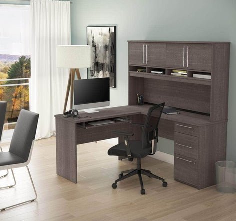 Innova L-Shaped Desk with Pedestal and Hutch - In 3 Colours
