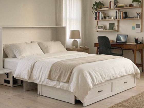 The Olivia open as a guest bed in a home office that doubles as a spare room
