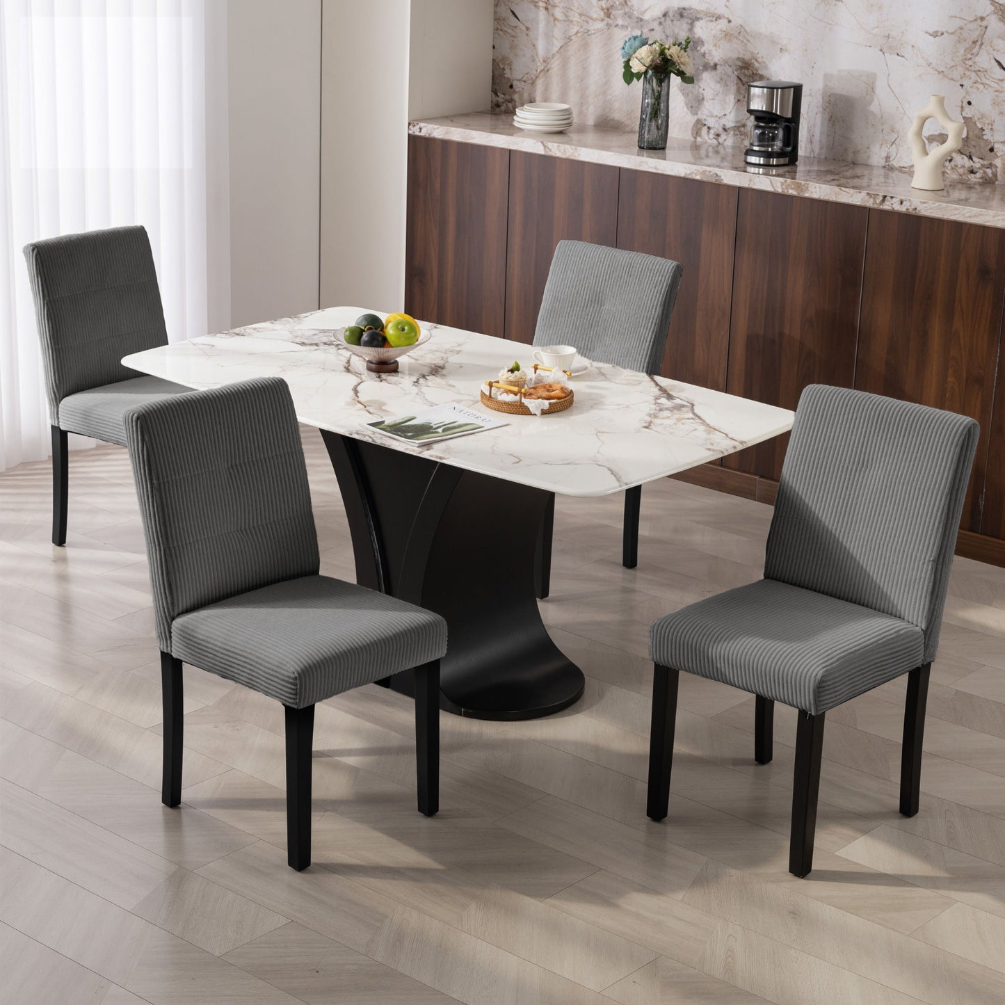 Modern Dining Chairs Set of 4, Kitchen Chairs with Rubberwood Legs and Padded Seat, Dark Grey