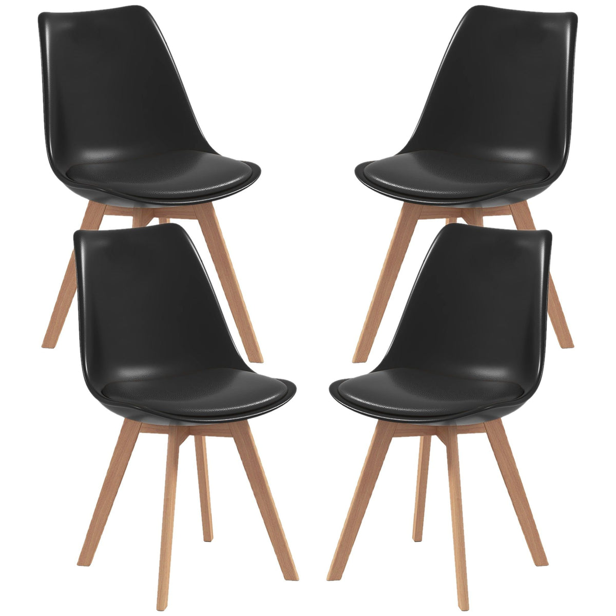 Dining Chairs Set of 4 with PU Leather Cushion - Black
