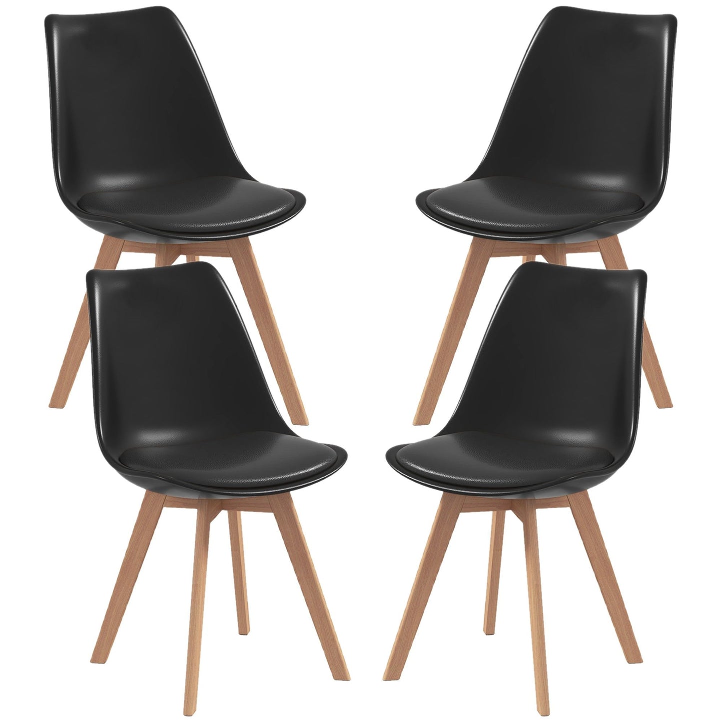 Dining Chairs Set of 4 with PU Leather Cushion - Black